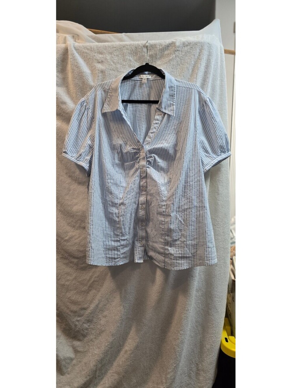 Vintage Fashion Bug blue striped short sleeve blouse